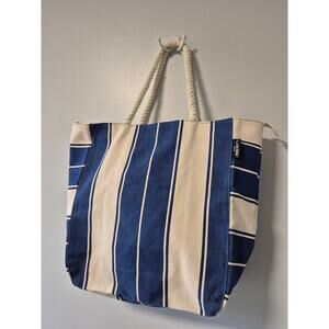 NEW Lancome Striped Canvas Blue Cream Beach Tote Bag